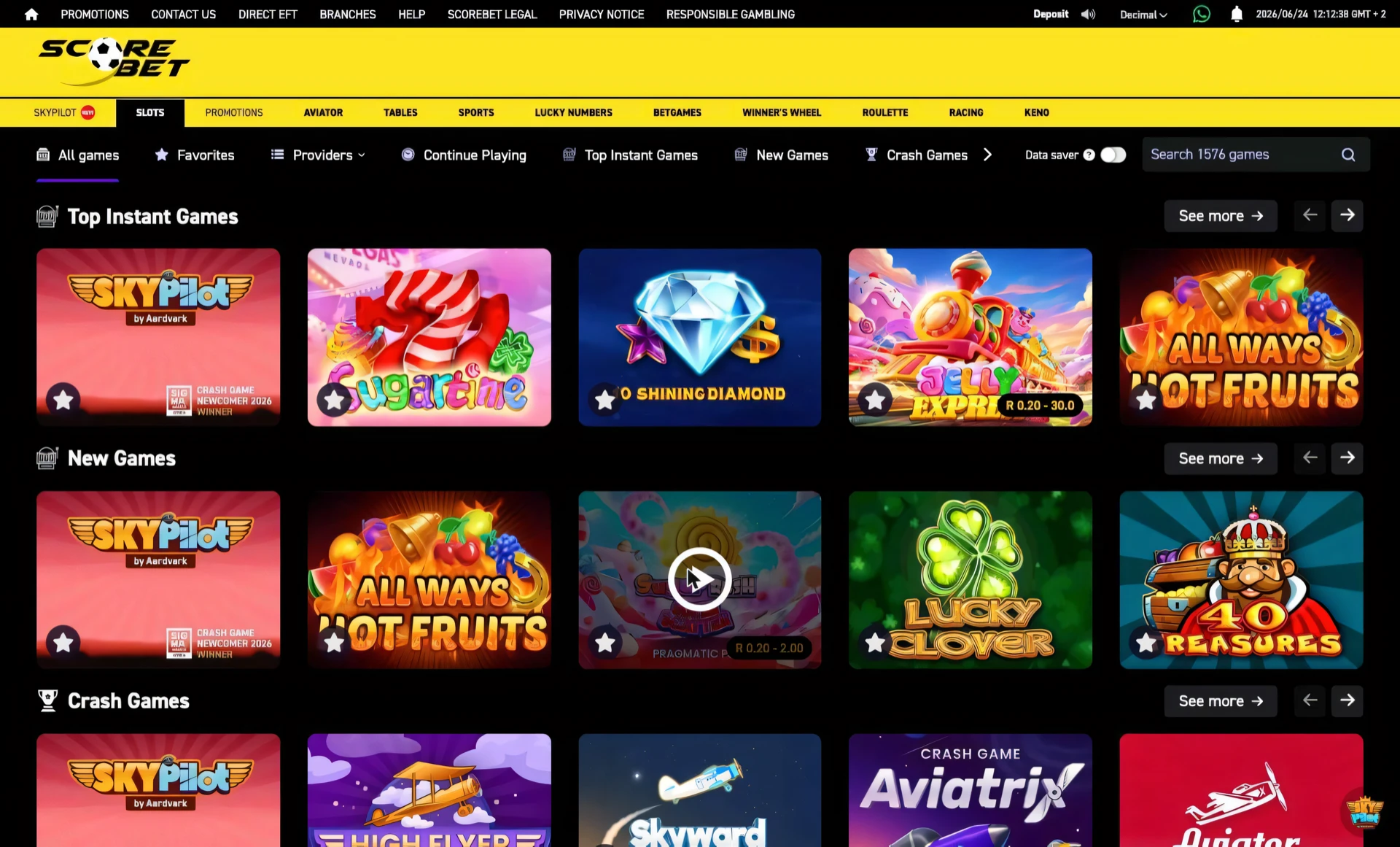 Scorebet slot tile showing the central play button ready to launch the game