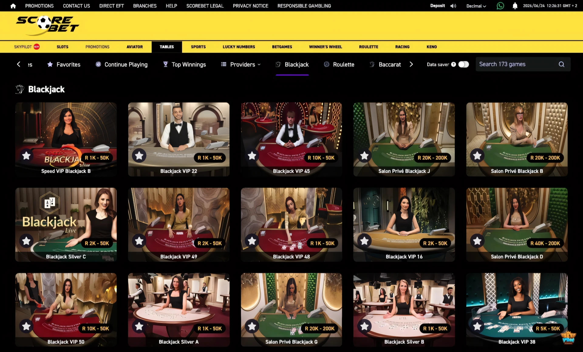 Scorebet live blackjack table with the betting circle and dealer's upcard
