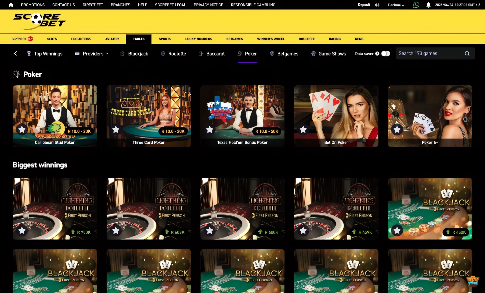 Scorebet live casino poker table showing the Ante circle and the dealer's hand